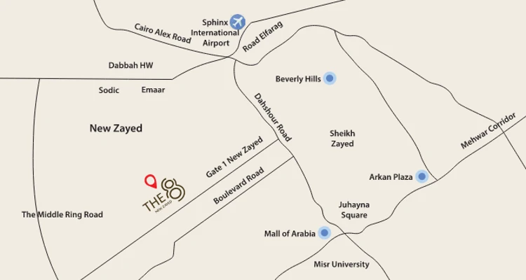 كمبوند ذا ايت الشيخ زايد الجديدة _ Compound The 8 New Zayed 2 موقع كمبوند ذا ايت الشيخ زايد الجديدة Compound The 8 New Zayed
